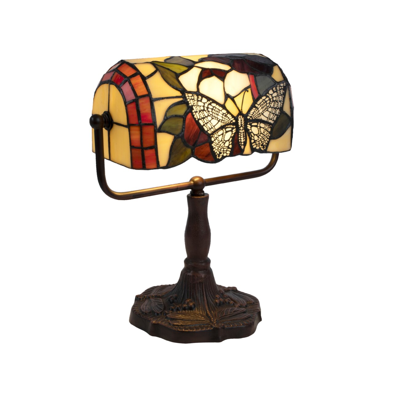 Tiffany Style Bankers Table Desk Lamp Stained Glass Led 12.5In Adjustable